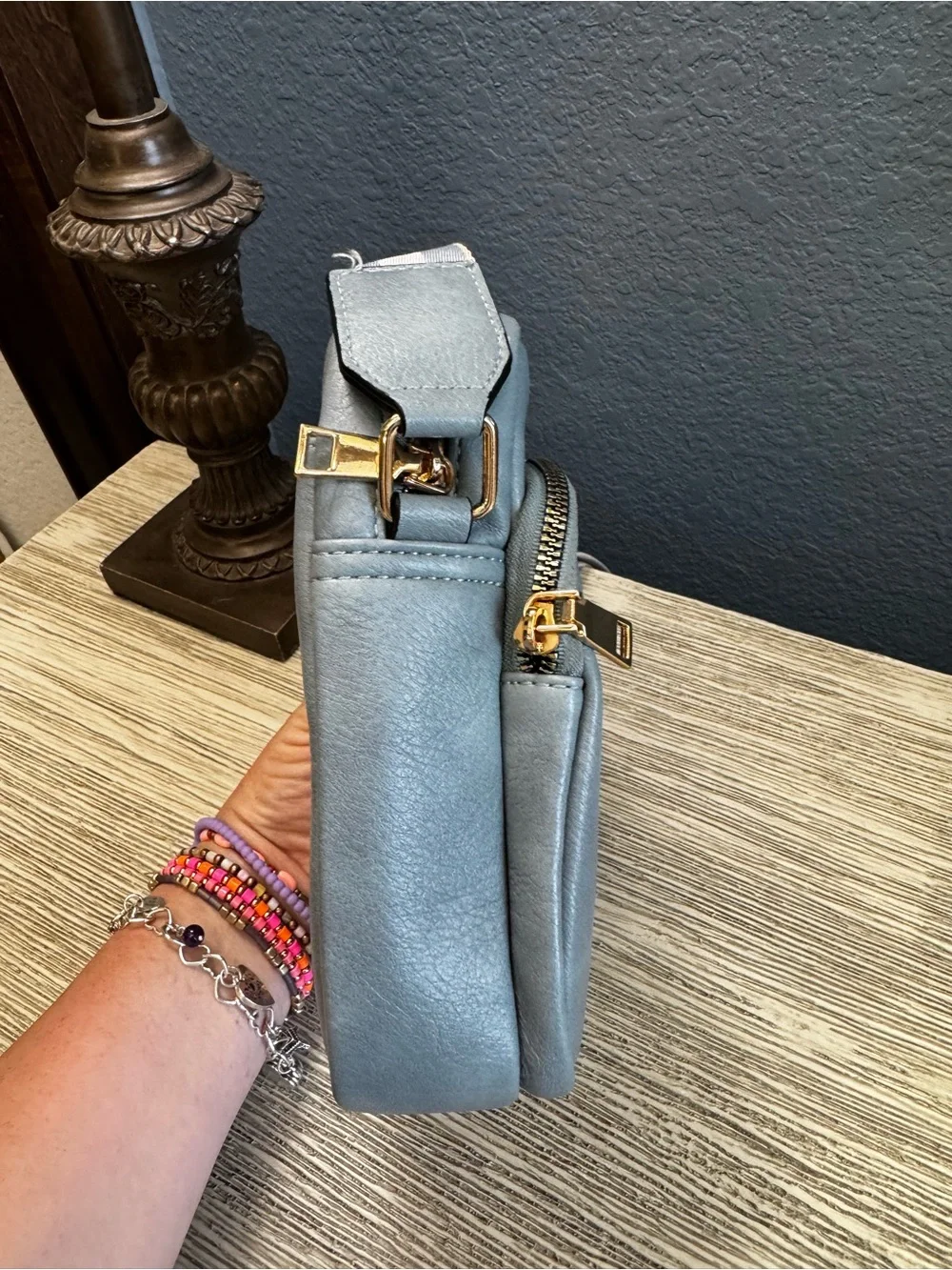Bostanten Lotty Light Blue Crossbody Bag with Striped Adjustable Strap